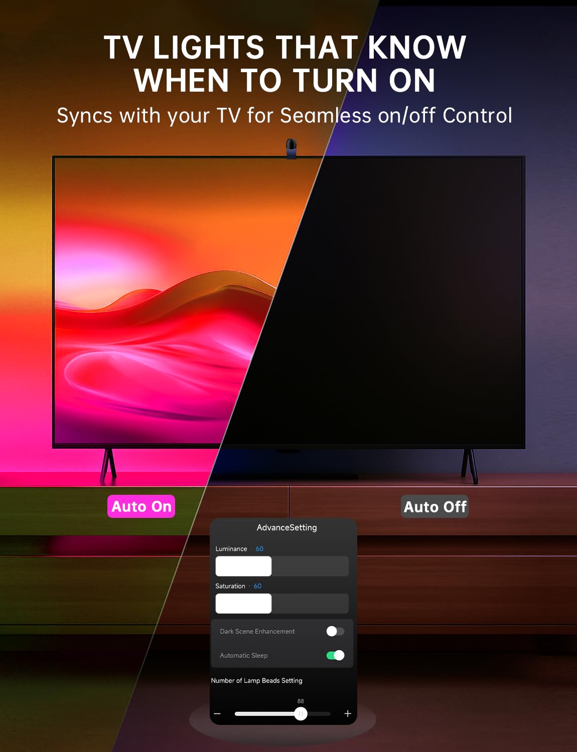 Qtu Tv Led Backlight With Sensor  14.7Ft Cuttable Rgb Strip Lights For 55-65 Inch Screen & Pc Monitor  Smart App Control  Game And Music Sync Color That Changing With Tv