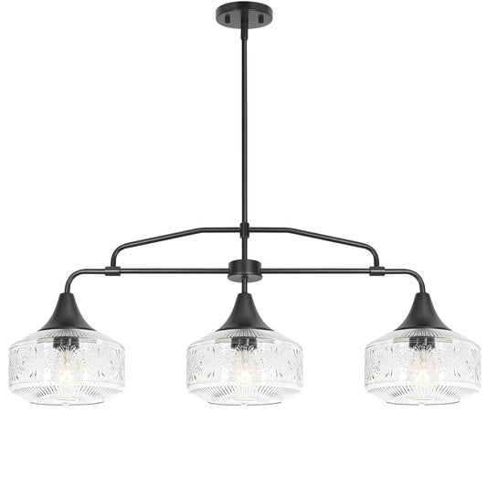 Farmhouse Kitchen Island Lighting  Black 3-Light Island Light For Kitchen  Adjustable Dining Room Light Fixture Over Table  Linear Chandelier Pendant Lighting With Clear Glass For Living Room Sink