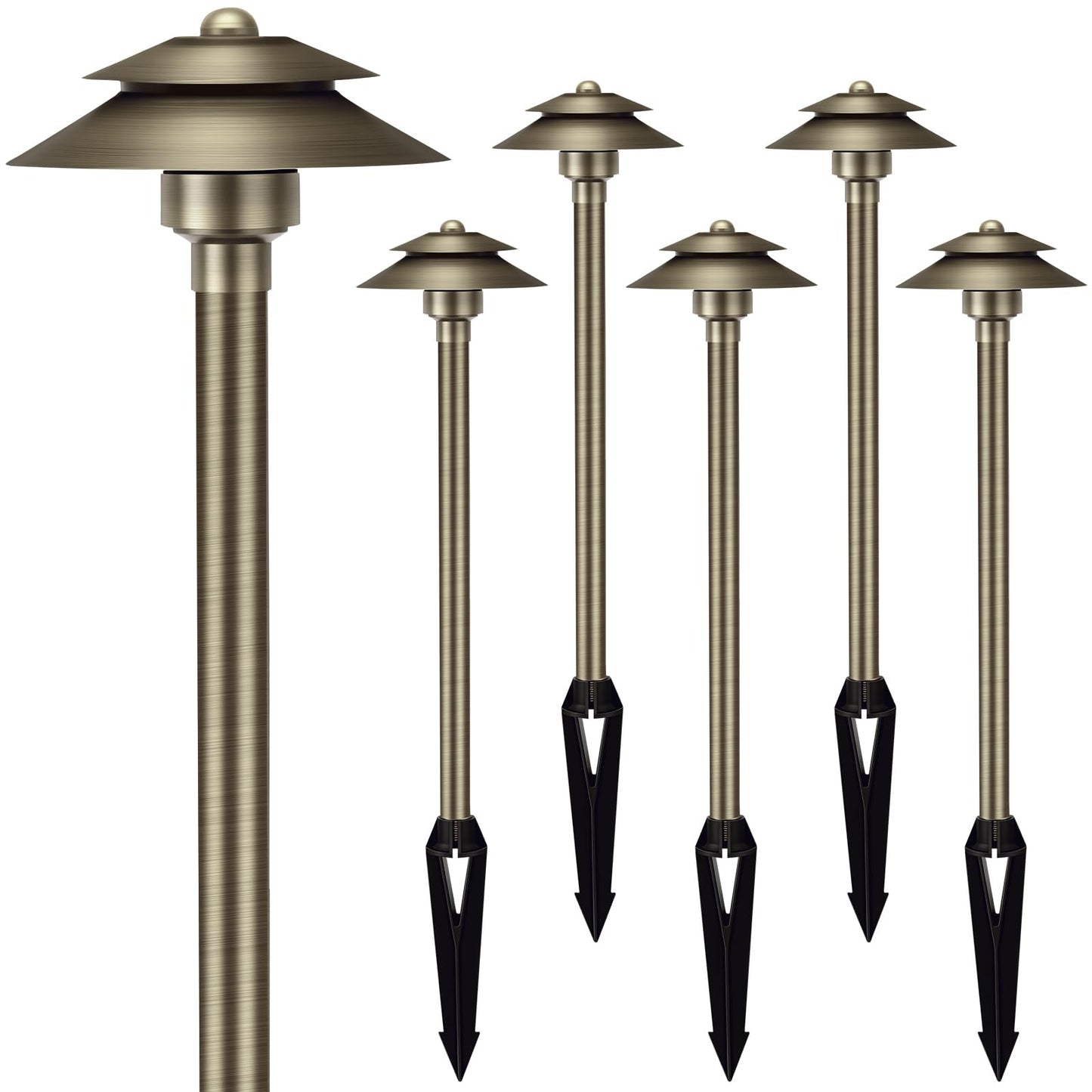 Gardencoin Solid Brass Low Voltage Landscape Pathway Lights (6 Shade  19 Tall)  12V Led Heavy Duty Path Lighting Outdoor Wired  Waterproof Antique Bronze Walkway Light Without G4 Bulb 6 Pack