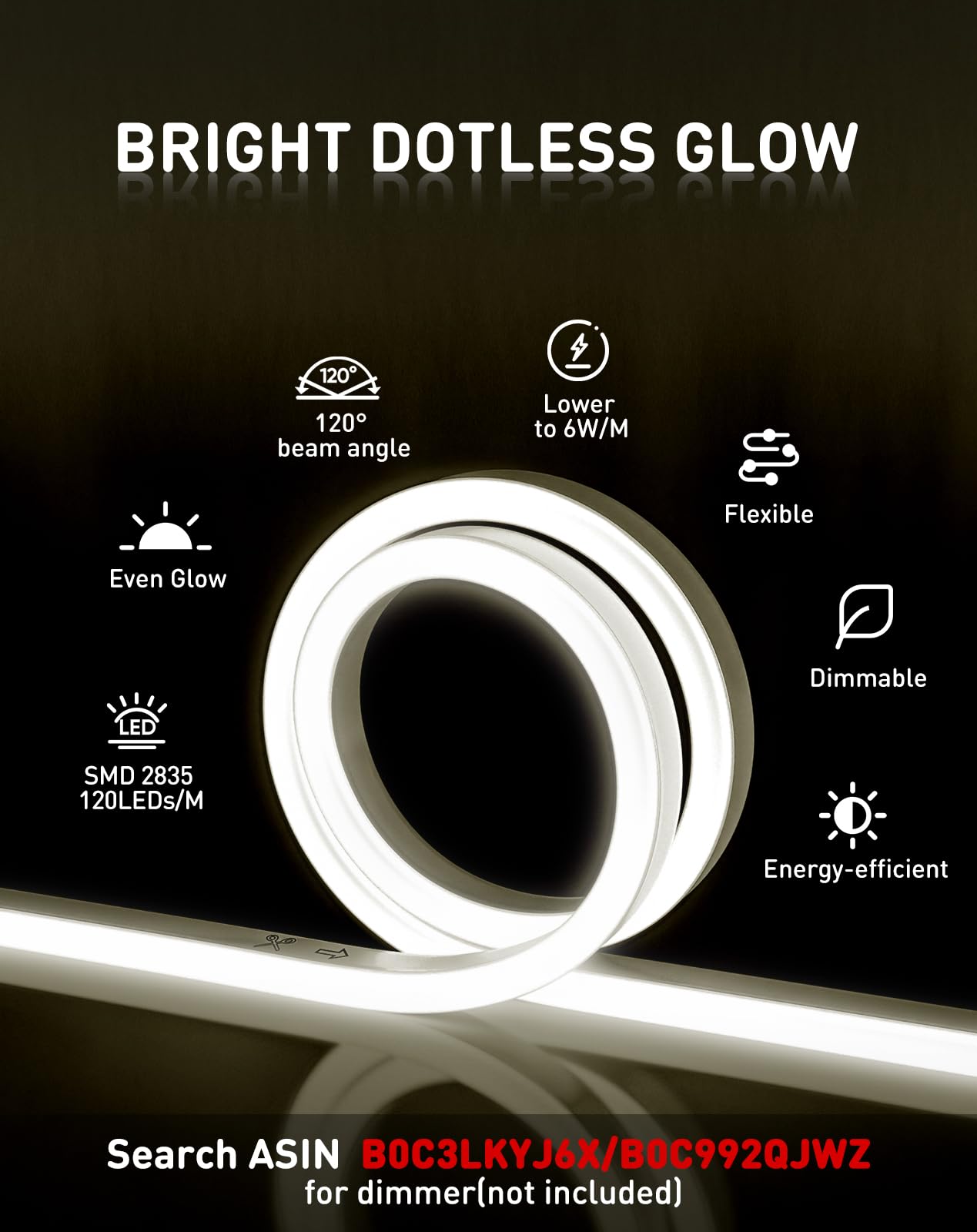 Shine Decor LED Neon Rope Lights, 98.4FT, Cool White, Waterproof, Flexible AC110V, 120LED/M, for Home and Commercial Use