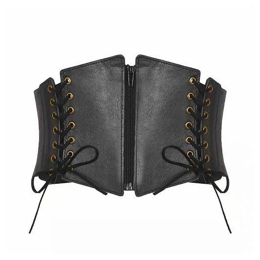 Joukavor Women's Medieval Viking Wide Leather Belt Black Corset Waist Belt Ren Faire Accessory