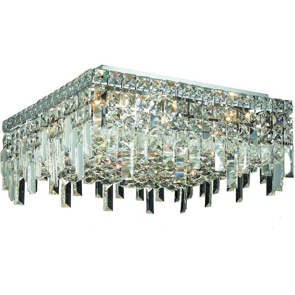 Elegant Lighting Royal Cut 6-Light Flush Mount Chandelier, Chrome Finish, Model 2033F16C/RC, Clear Crystals