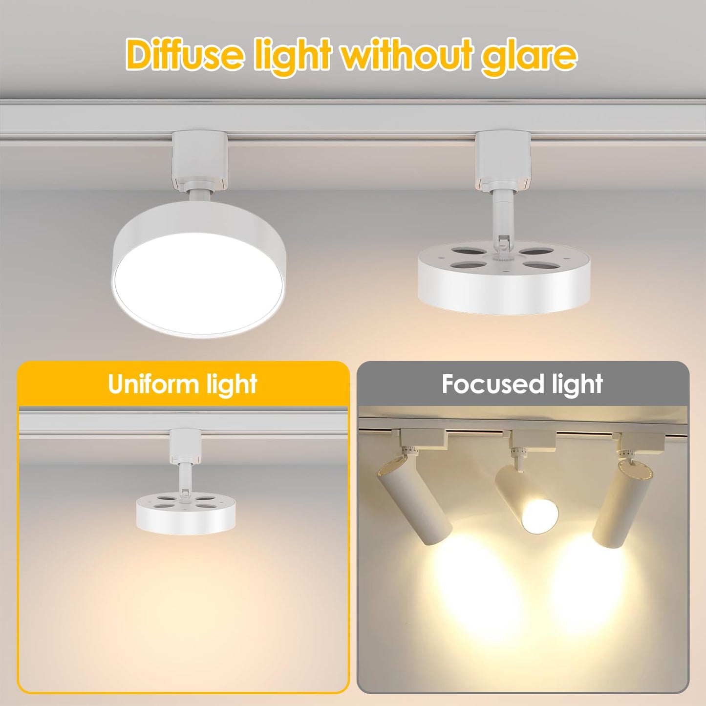 Tuyubee Diffuse Led Track Lighting Heads H Type Track Light Heads Dimmable Kitchen Track Lighting Fixtures Ceiling  Compatible With H Track Rails - Flicker Free Cri90+ 3000K 12W 1000Lm  4 Pack White
