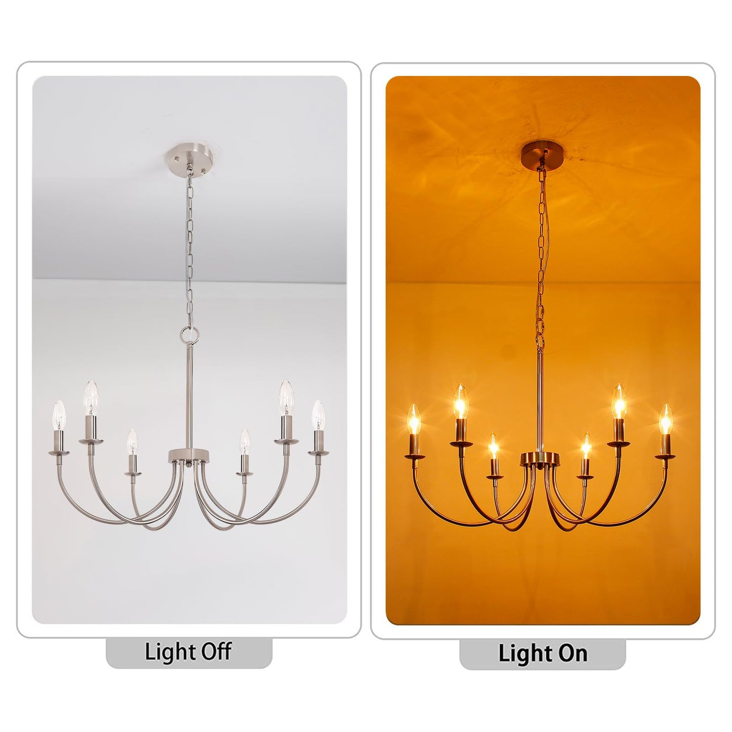 Puyveyor 6-Light Farmhouse Chandelier  Chandeliers For Dining Room Lighting Fixtures Hanging  Brushed Nickel Modern Candle Chandeliers For Living Room Foyer Kitchen Entryway