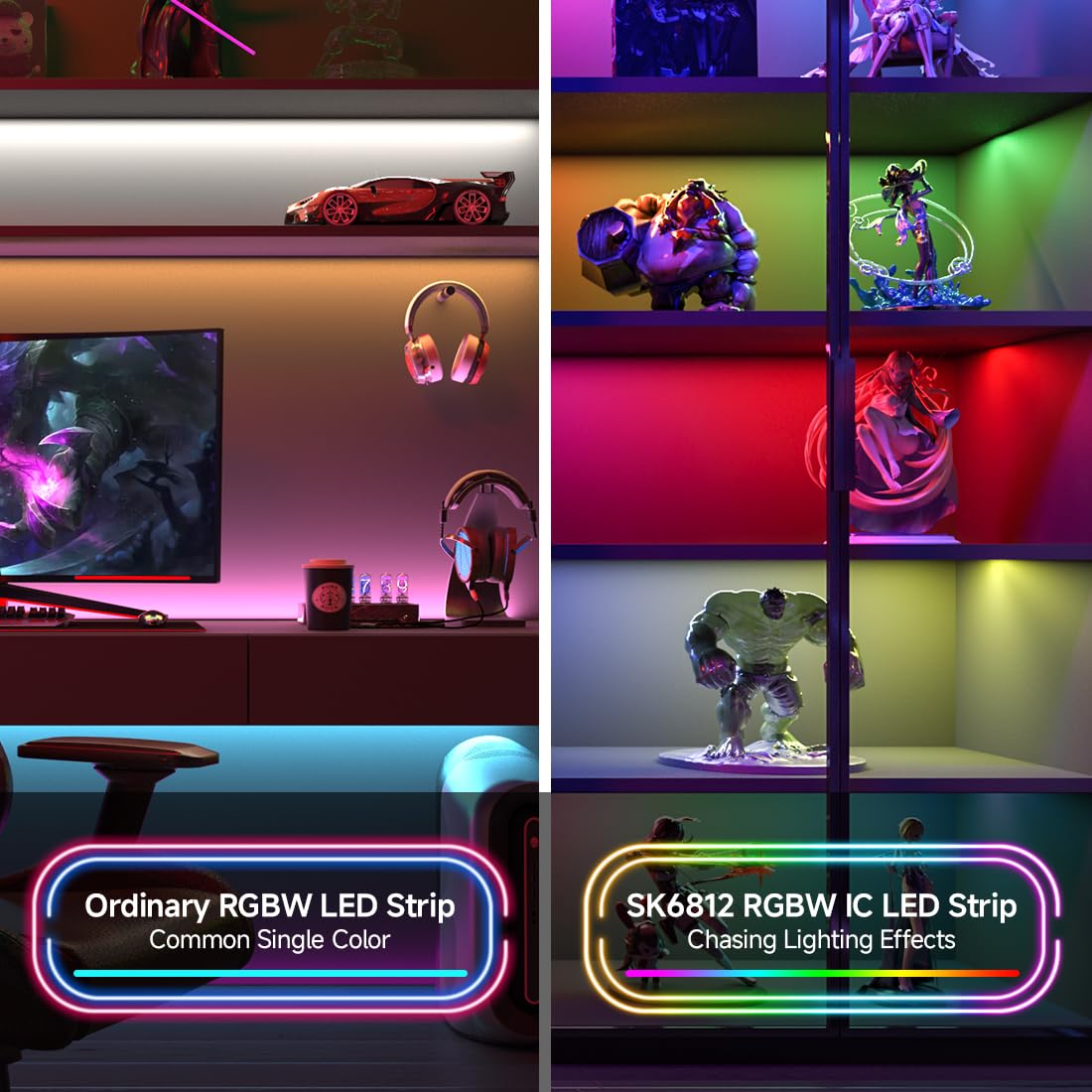 Btf-Lighting Sk6812(Similar Ws2812B) Rgbw Rgb+Cool White(6000K) Individually Addressable Dc12V 16.4Ft 60Led/M 4 Colors In 1 Light Dream Color Led Strip Ip68 White Pcb(No Adapter Or Controller)
