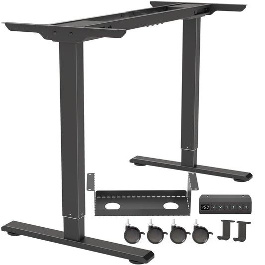 PrecieuxFoyer Dual Motor Standing Desk Frame, Electric Adjustable Legs with Memory Presets, Stand Up Desk Frame Workstation, with Cable Management Tray, Headphone Hook, Caster Wheels, for Home Office
