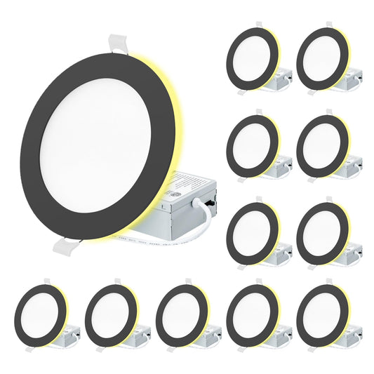 Eosmile 12 Pack 6 Inch Black 5Cct Led Recessed Light With Night Light  Dimmable Canless Wafer Downlight Etl&Fcc  2700K 3000K 3500K 4000K 5000K Selectable Ultra-Thin Lighting  12W  120V  1100Lm