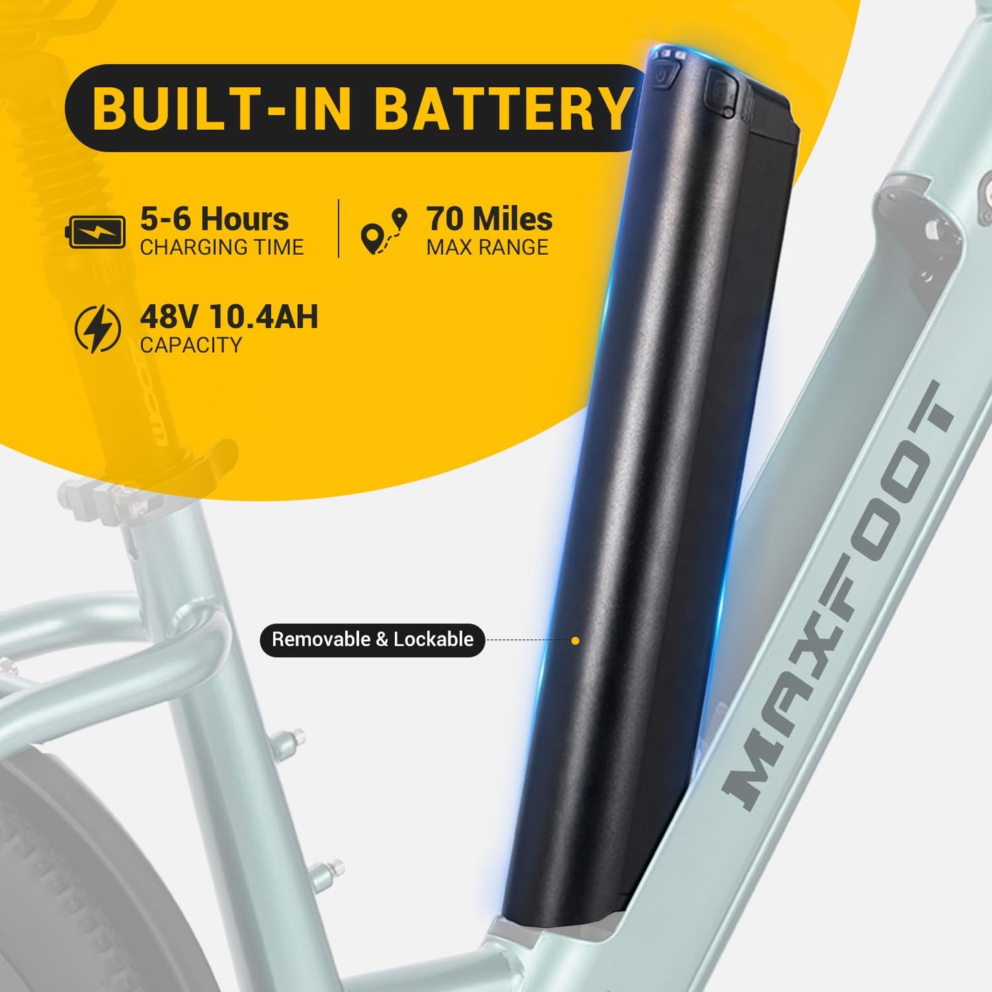 MAXFOOT MF25 Electric Bikes for Adults, 1000W Peak Motor, Up to 70 Miles, 48V 10.4Ah Built-in Battery, 25 MPH Electric Cruiser Bicycle, 26" 7-Speed Ebikes with Suspension Blue