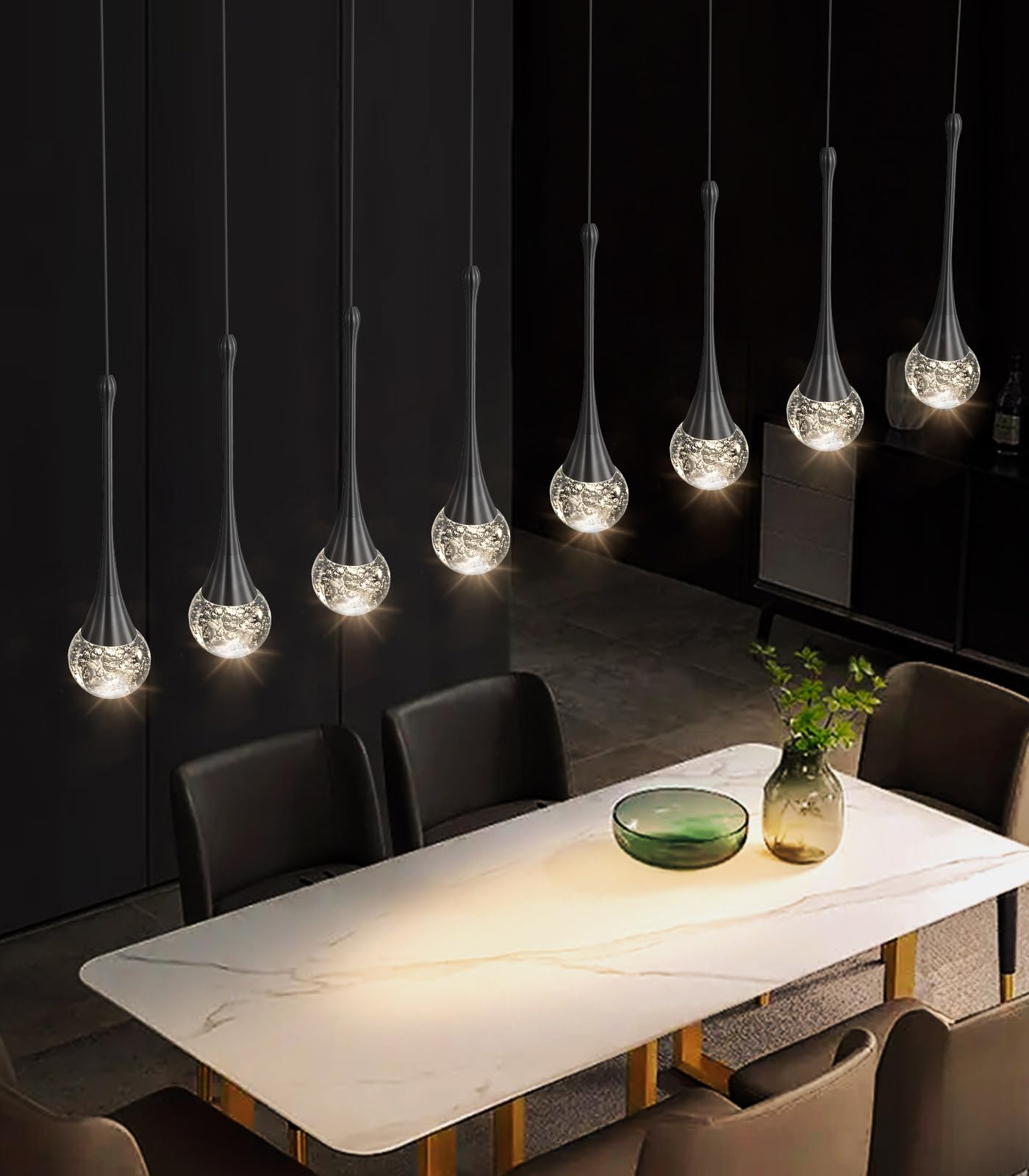 8 Light Modern Glam Crystal Rectangular Chandelier For High Ceiling Led Dimmable Ceiling Pendant Light Kitchen Island Staircase Foyer Enterway Living Room Chandelier Lighting Antique Black