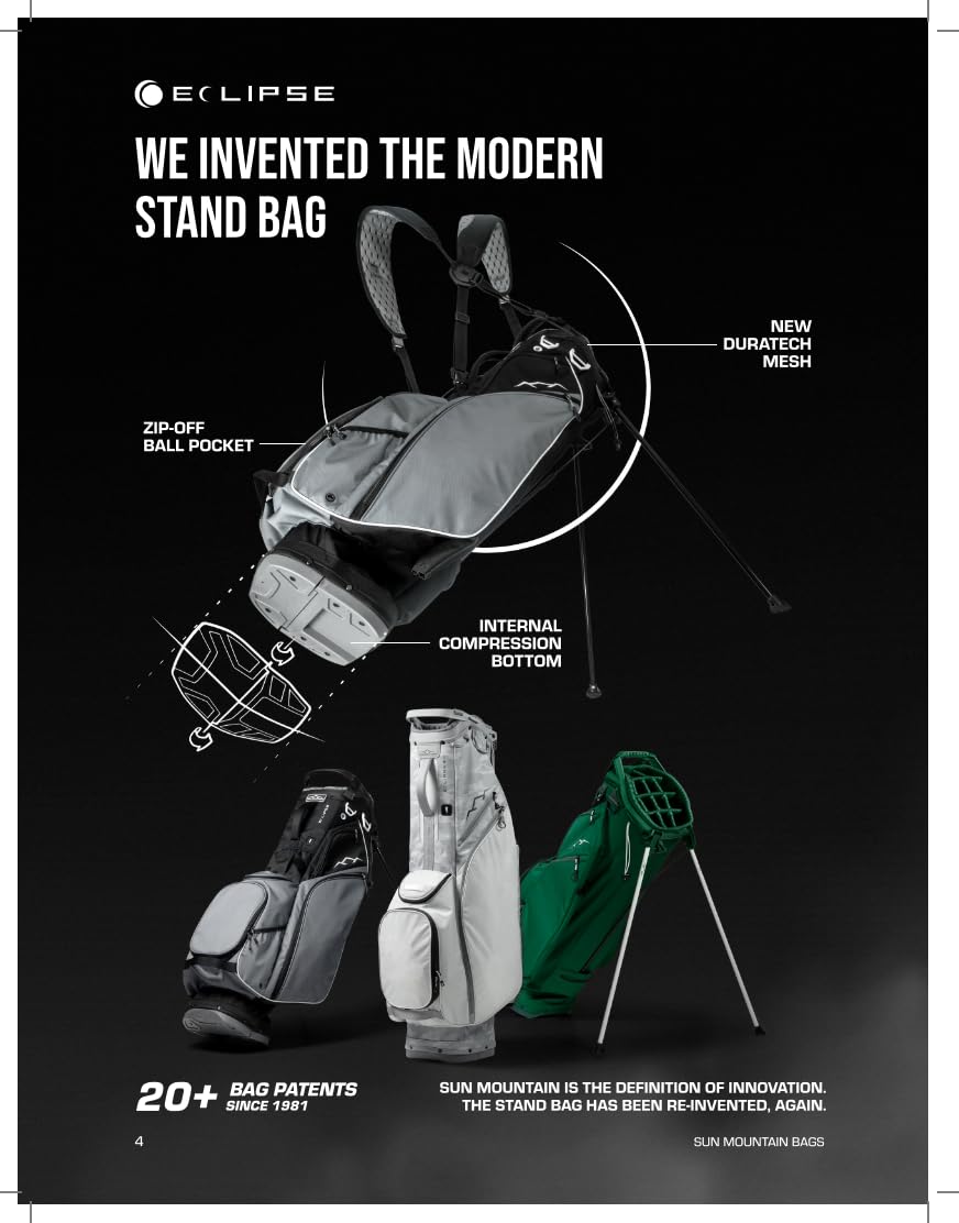 Sun Mountain Men's Eclipse 2.5 LS Lightweight Stand Golf Bag 4-Way Top - 8 Pockets, X Fit Dual Strap System, Push & Electric Cart Compatible Compression Base, 2025 Model - Cardinal