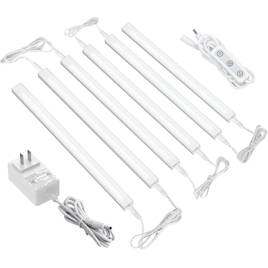 ASOKO HOME Dimmable Under Cabinet LED Lighting - 6 Pack 12 Linkable Light Bars, 5000K Cold White, 20W 1360LM, ETL Listed (Plug I