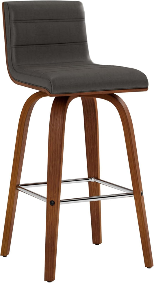 Armen Living Vienna 26" Swivel Counter Stool in Walnut Wood Finish with Gray Faux Leather - Set of 3