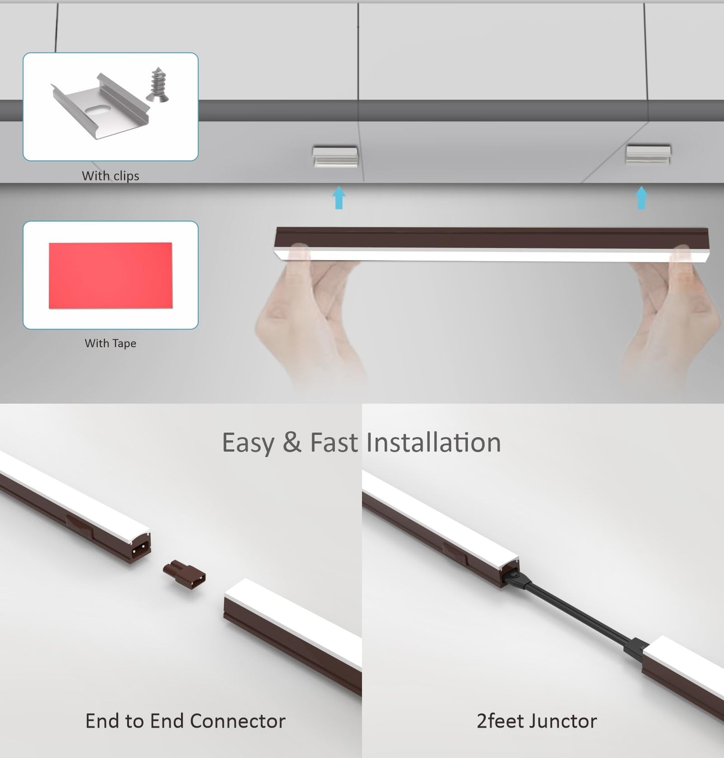 Leetdud Under Cabinet Lighting Plug In  16 Inch 4 Pcs  Linkable Ac120V 3Cct 3000K/4000K/5000K Ultra Slim  Led Under Cabinet Lights For Counter Light  Kitchen  Shelf  Sink  Workshop  Desk  Bronze