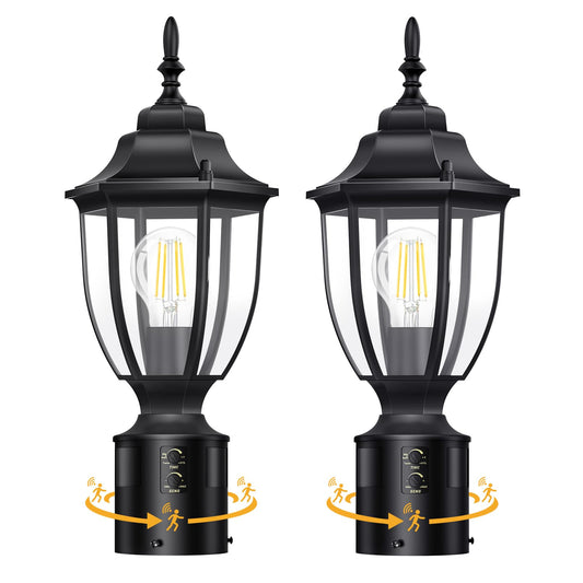 Lamomo 2 Pack Motion Sensor Outdoor Post Lights  Dusk To Dawn Lamp Post Light Fixture  Waterproof Aluminum Lamp Posts Outdoor Lighting Pole Lantern For Yard Patio Pathway Garden