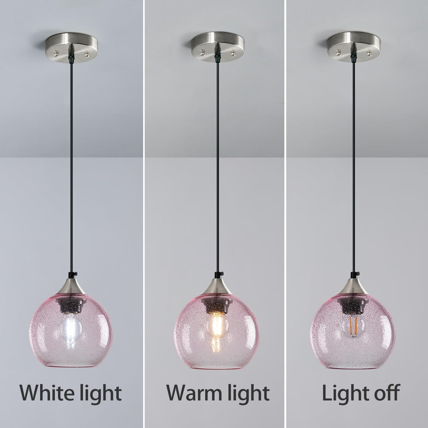 Lbsqj Pink Glass Pendant Lights Kitchen Island Globe Pendant Light Fixtures Modern Pendant Lighting For Bedroom Living Dining Room Light Fixture (5.9 In  1 Pack)