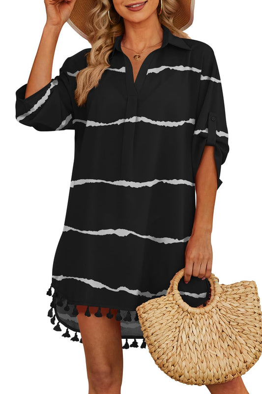 Yincro Women Swimsuit Cover Up Shirt 2025 Tassel Beach Bathing Suit for Swimwear Bikini Dress