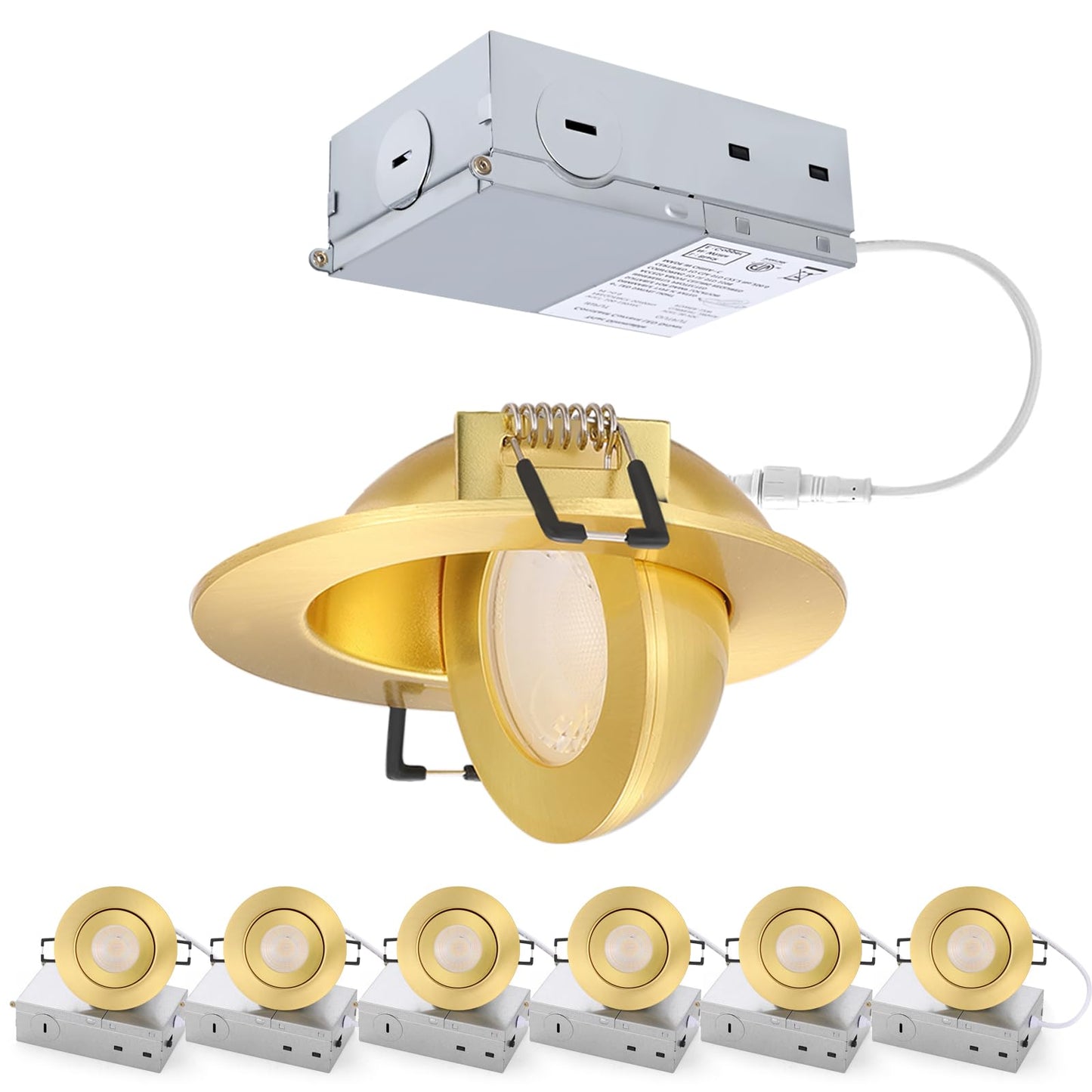 Gold Recessed Lighting Fixtures 3Inch - 7W Canless Cct Selectable Gimbal Ceiling Led Recessed Lights Dimmable Indoor Swivel Downlight For Accent Lighting 360 Adjustable 90 Tilt Spotlights 6Pack Gold