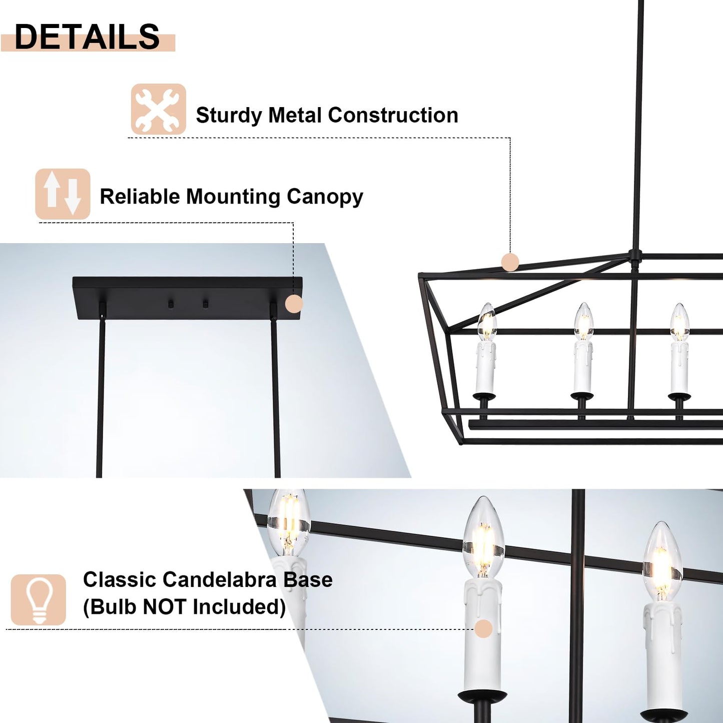 Winshen 4-Light Kitchen Island Lighting  Modern Black Dining Room Chandelier Over Table Pendant Light Fixture  E12 Bulb Base