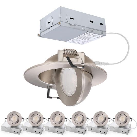 Popanu Brushed Nickel 3 Inch Recessed Led Lights  7W 5Cct Gimbal Artwork Soffit Lighting Fixture  360 Rotatable Swivel Spot Lights  Canless Dimmable Eyeball 90 Tilt  Ac120V Fisheye 6 Pack Nickel