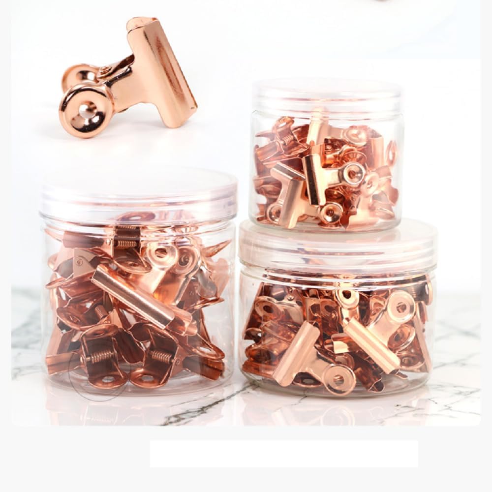 10 Pack Bulldog Clips with Push-pins for Corkboard,Metal Clips for Crafts, Metal Binder Clips for Pictures, Spring Paper Clamps for Office Documents (Rose Gold,2inch)