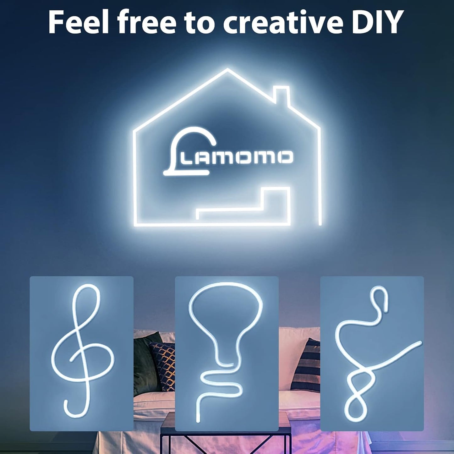 Lamomo Neon Led Rope Light 65.6Ft  White Led Strip Lights 1.96In/Cut  6000K Waterproof Flexible Silicone 24V Led Strip For Diy Neon Sign Bedroom Indoor Outdoor Decor(Power Adapter Included)