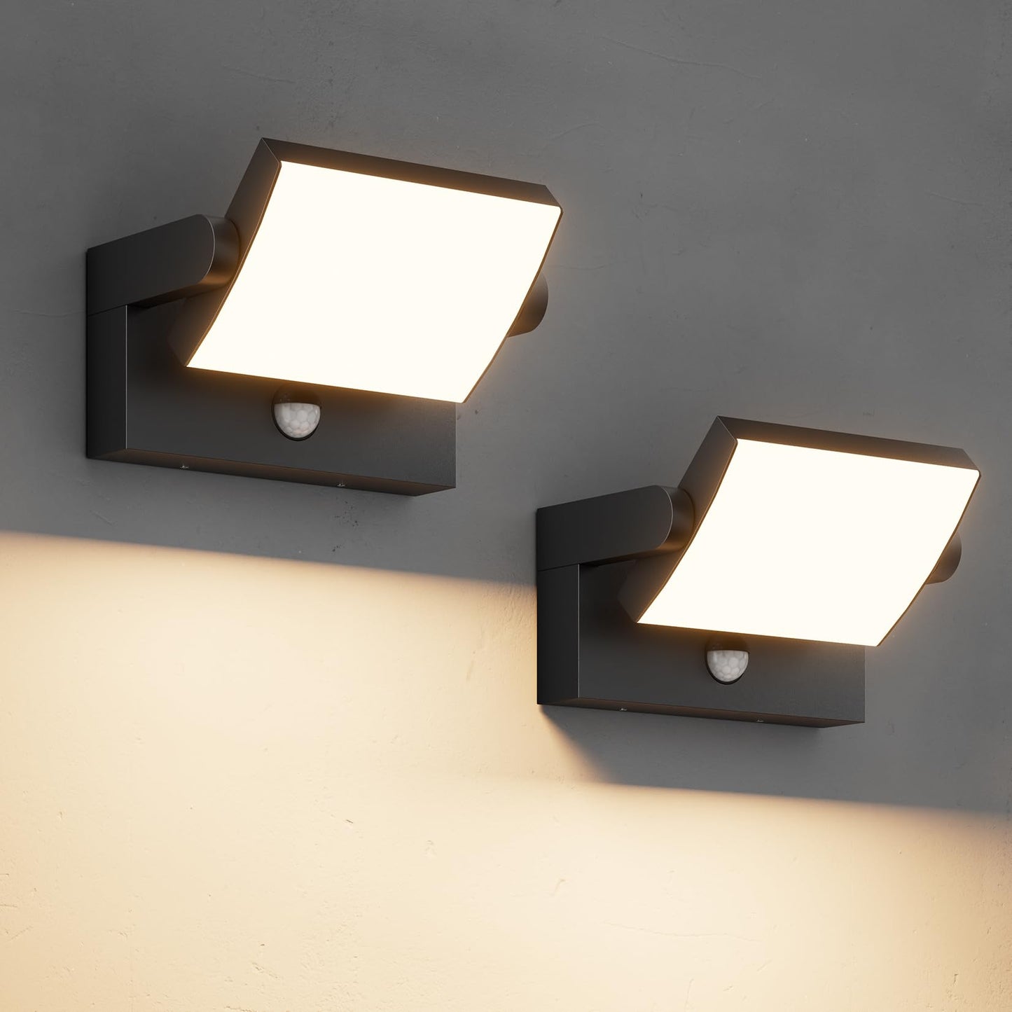 Lundwa 2 Pack 40W Motion Sensor Outdoor Wall Lights  3000K Black Led Light Fixture  Ip65 Waterproof Exterior Porch Light  360  Adjustable Head Flood Wall Lighting For House