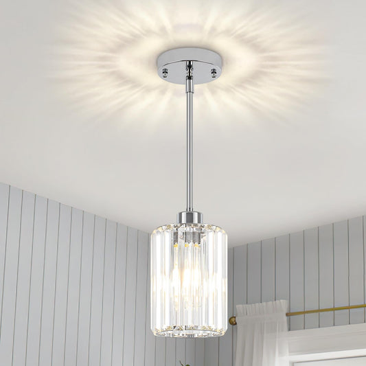 Zsmihdoh Chrome Pendant Lights  Modern Crystal Pendant Lighting For Kitchen Island  Mini Kitchen Chandeliers Hanging Pendant Lights For Bedroom Dining Room Hallway