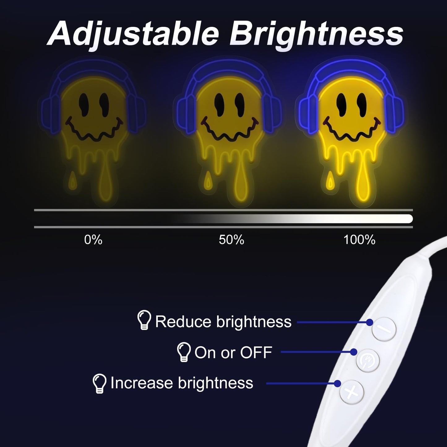 Melting Smile Face With Headphone Neon Sign For Wall Decor Neon Smile Light Signs For Kids Room Bar Party Bedroom Decor Lamp Personalized Gifts Kids Room  Wedding Decoration  Holiday Gift-Blue