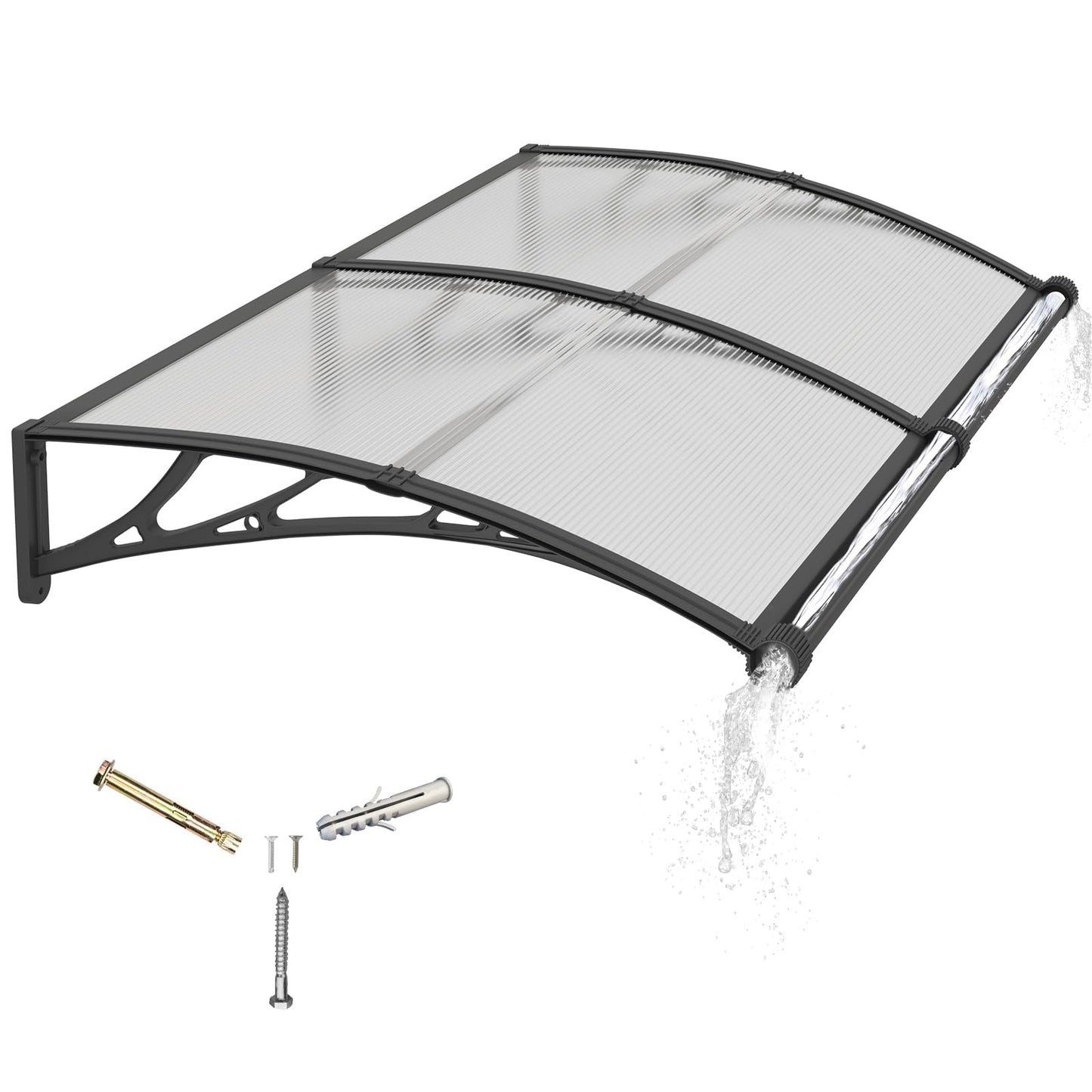 Awning for Door Entrance with Drainage Sink,40x60 Inch Awnings for Doors,Window Canopy Exterior with Plastic Steel Bracket,Polycarbonate Cover,UV,Rain,Snow Protection for House,Porch,Patio,Deck