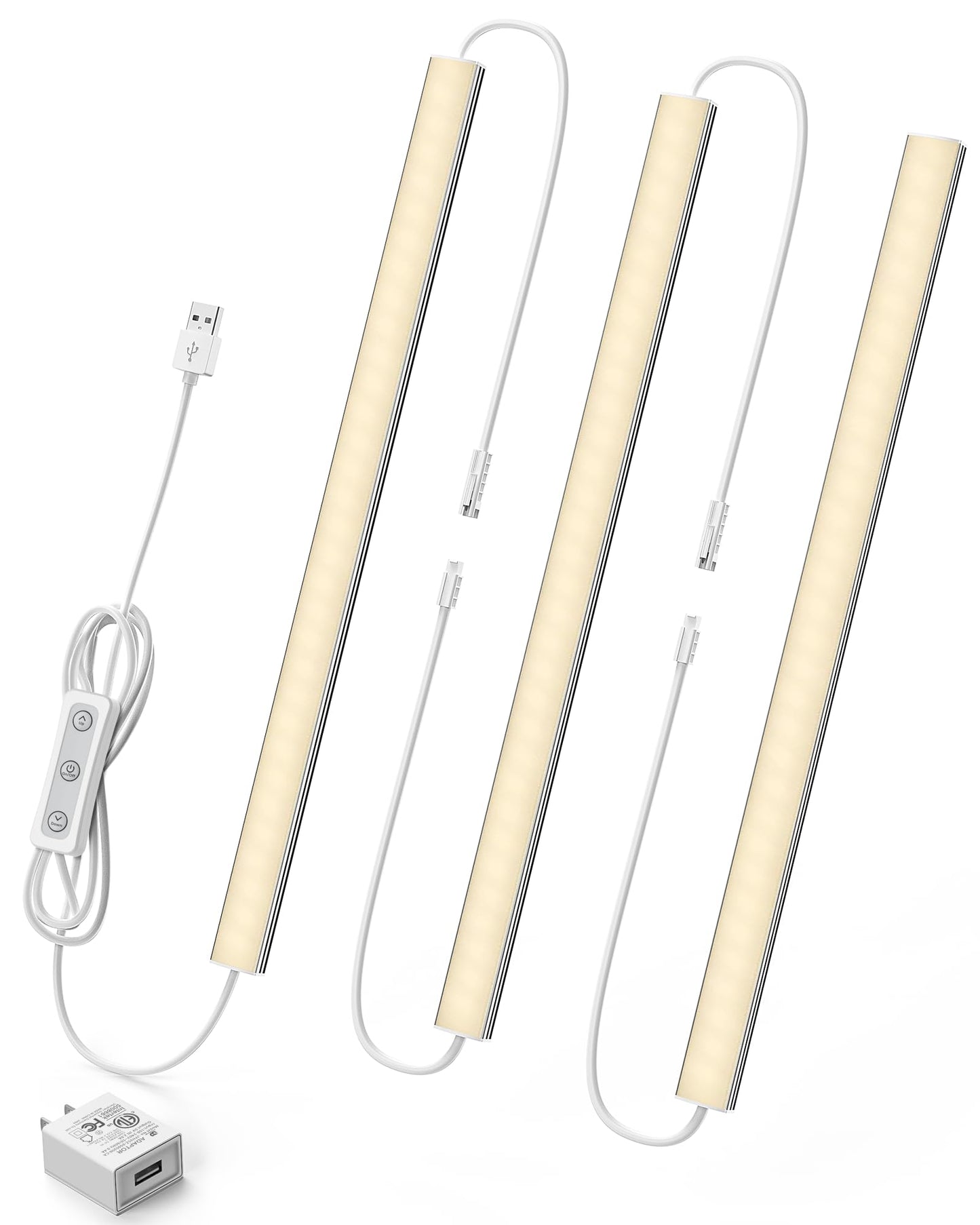 Asoko Home Dimmable Wired Under Cabinet Lighting - 3 Pack Of 12-Inch Warm White 3000K Linkable Usb Led Lights For Kitchen  Desk  Sink  And Workbench