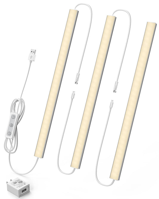 Asoko Home Dimmable Wired Under Cabinet Lighting - 3 Pack Of 12-Inch Warm White 3000K Linkable Usb Led Lights For Kitchen  Desk  Sink  And Workbench