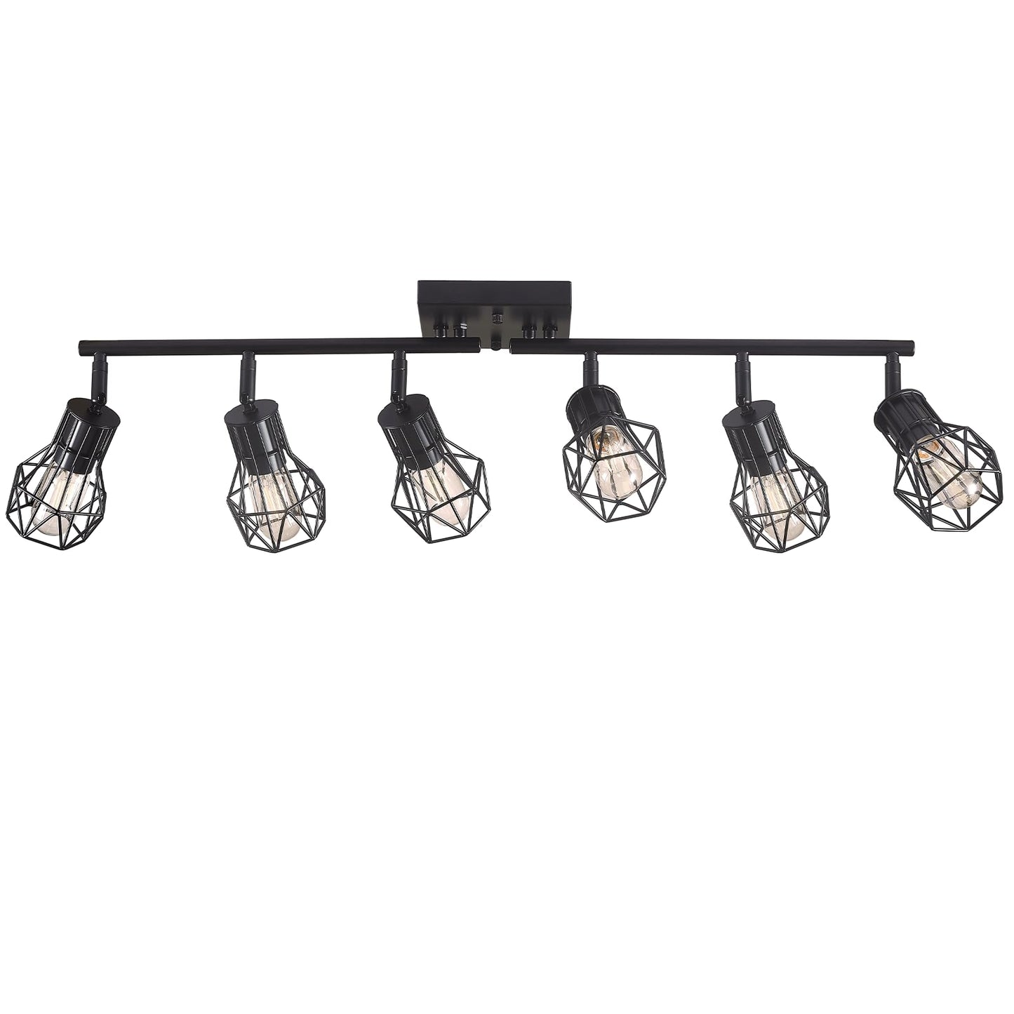 Banganma Black Track Lighting Fixtures Ceiling 6-Light Farmhouse Track Lighting With Metal Cage Design - Kitchen Lights Ceiling Mount For Kitchen  Living Room  Dining Room (E26 Base)