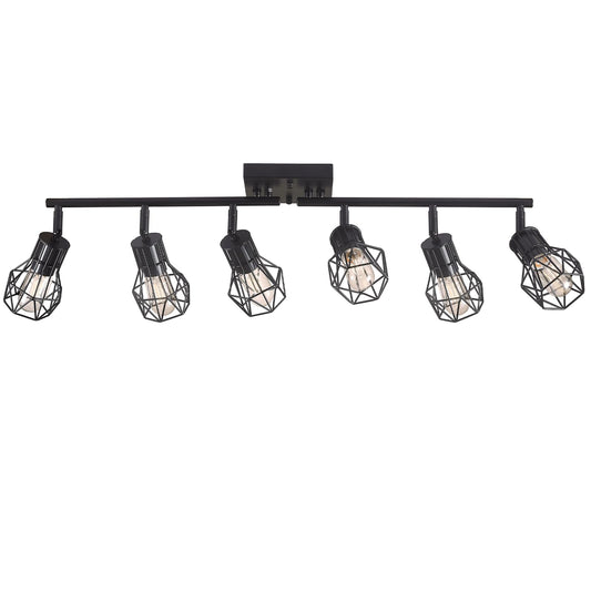 Banganma Black Track Lighting Fixtures Ceiling 6-Light Farmhouse Track Lighting With Metal Cage Design - Kitchen Lights Ceiling Mount For Kitchen  Living Room  Dining Room (E26 Base)