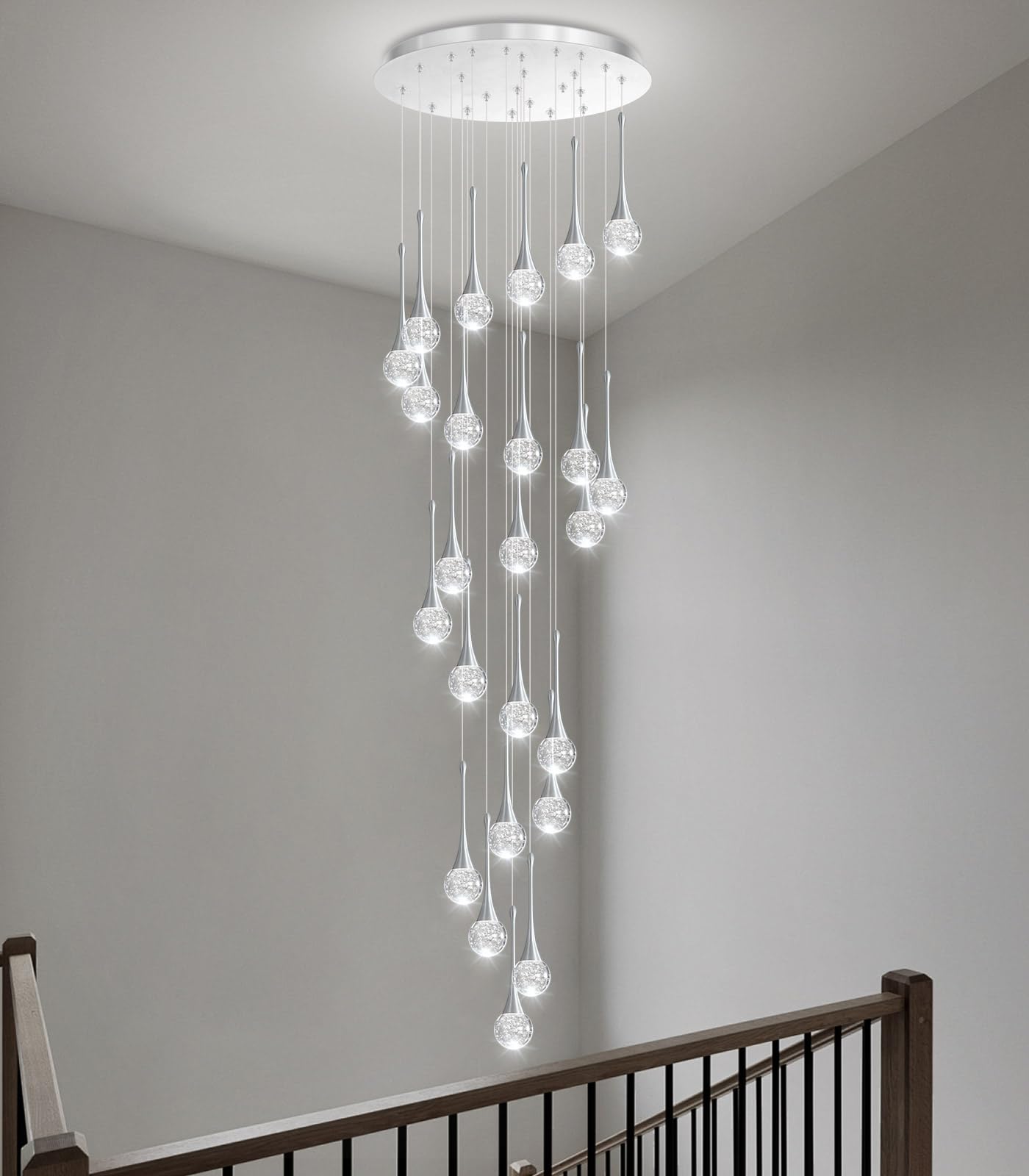 24 Light Modern Glam Crystal Chandelier For High Ceiling Led Dimmable Ceiling Pendant Light Staircase Foyer Enterway Living Room Chandelier Lighting Antique Silver