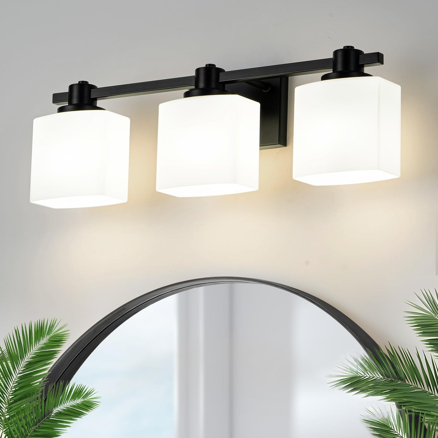 24 Inch Black Bathroom Light Fixtures Over Mirror 3 Light Matte Black Vanity Light Milk Glass Makeup Shower Lamp Small Farmhouse Wall Sconce Modern Desk Vintage Rustic Bath Above Sink Lighting