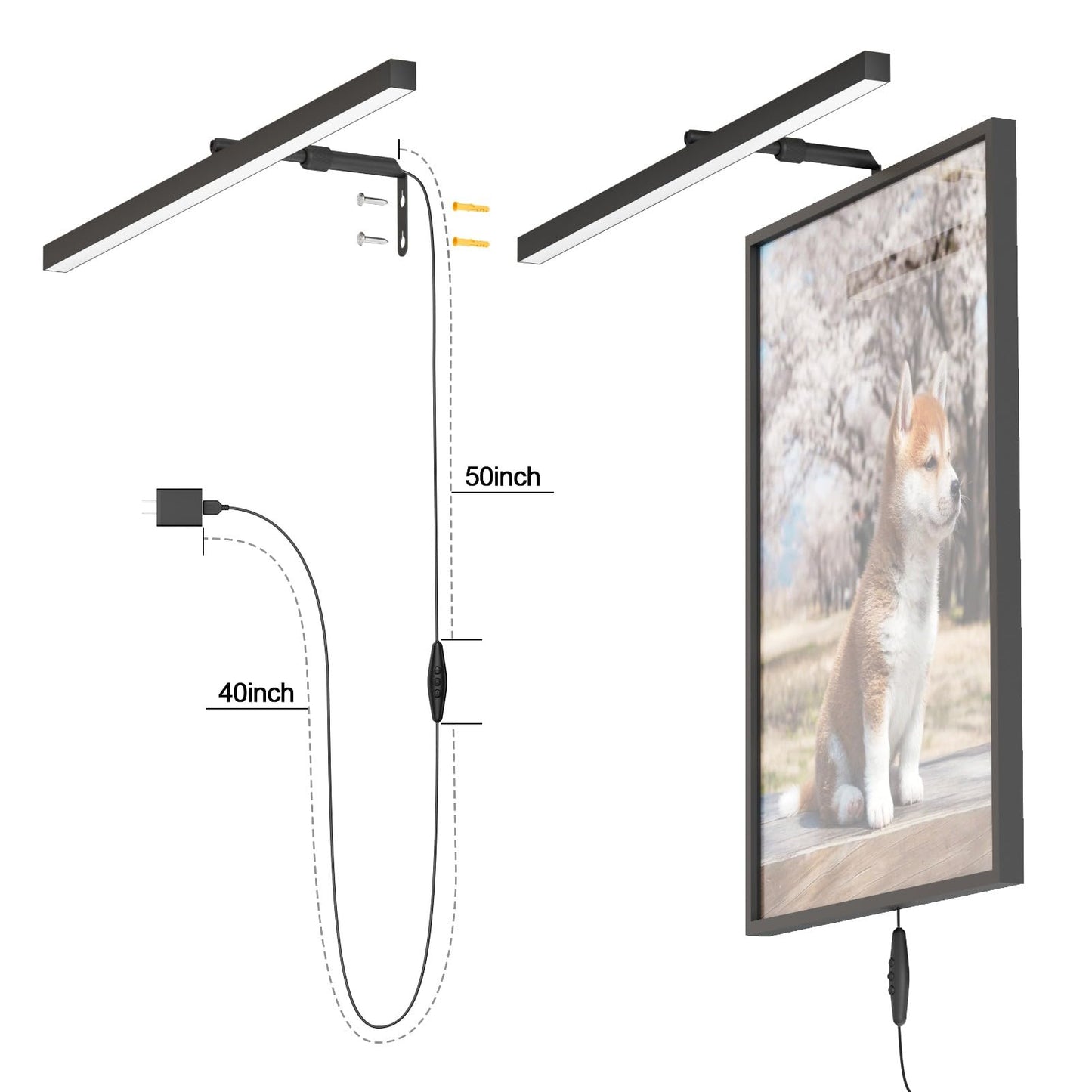 Coinmit 24 Plug In Picture Light For discomfort-reducingtings With Remote Control  9W Led Art Display Lighting For Gallery  Dartboard  Artwork  Black Wall Mounted Picture Frame Light