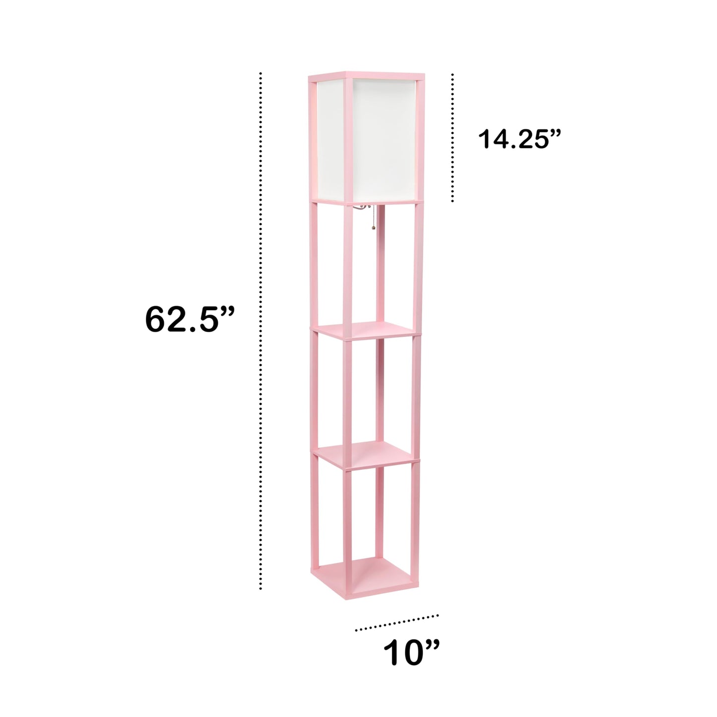 LALIA HOME Column Shelf Floor Lamp, Wood, Light Pink, 10.14 x 10.14 x 62.75, Model LHF-3004-LP