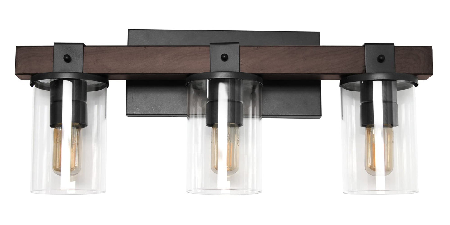 LALIA HOME Bath Vanity Light Fixture, 3 Light, Rustic Wood Look, Brown, Model LHV-1002-BW