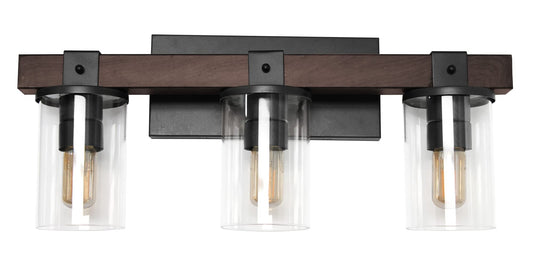 LALIA HOME Bath Vanity Light Fixture, 3 Light, Rustic Wood Look, Brown, Model LHV-1002-BW