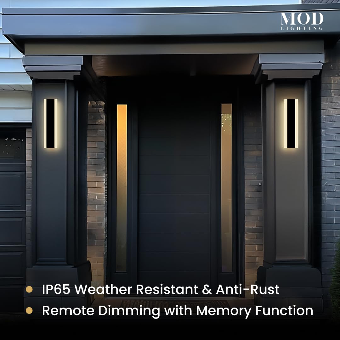 ?????? ???????????????? Haylen | Waterproof Outdoor Wall Light  Led Dimmable With Remote 3000K-6000K  Long Outdoor Porch Lights  Wired Lighting Fixture  Patio Exterior Wall Sconce  2-Pack (Black  12)