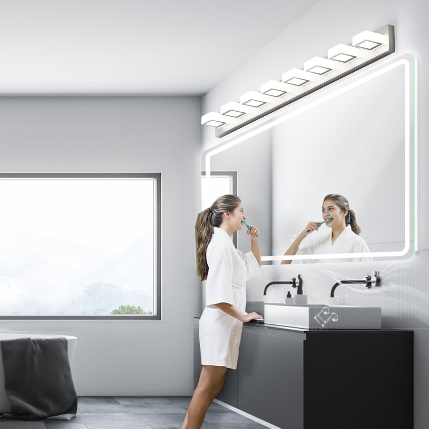 Ralbay 8-Light Brushed Nickel Bathroom Vanity Lights Metal Acrylic Led Modern Bathroom Wall Lighting Fixtures Over Mirror