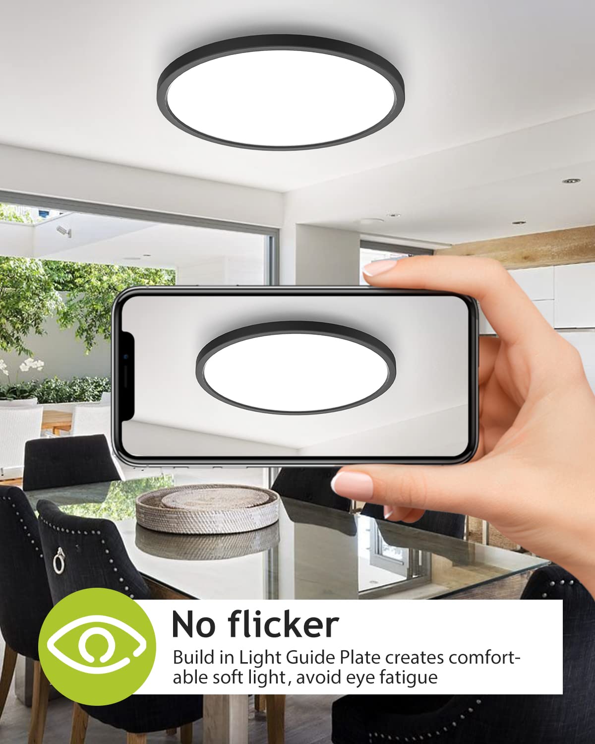 Hepside 4PACK Flush Mount LED Ceiling Light, 12Inch, 28W, Dimmable, 3 Color Selectable, Black, Model CL02A-4