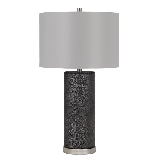 Benzara Ceramic Table Lamp, 27 in., Dimmer, Faux Leather Wrapped, Gray, Model BM272316