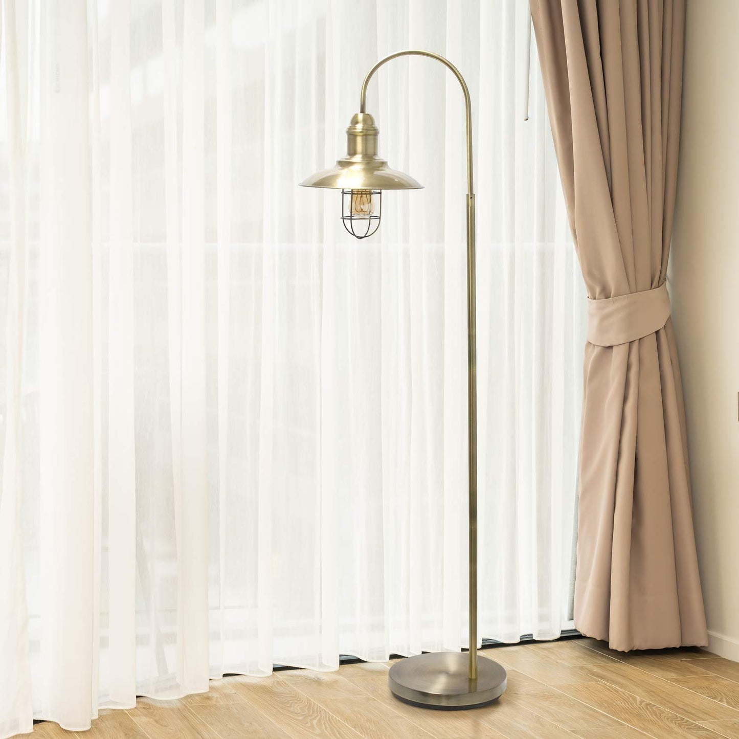 Elegant Designs LF1032-ABS Rustic Open Cage Floor Lamp, Metal, 19.25inL x 12inW x 64inH, Antique Brass