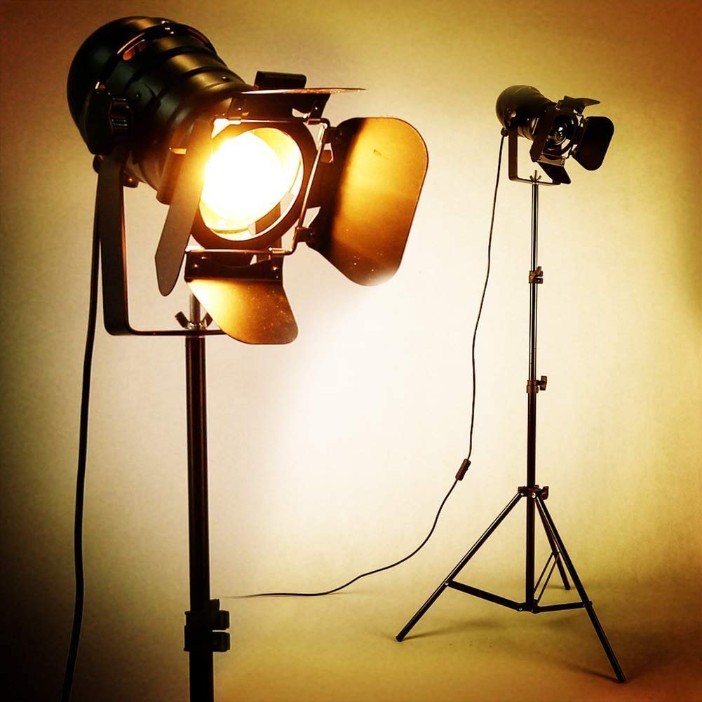 XIHOME Vintage Industrial Tripod Floor Lamp, Adjustable, 5m Cable, Black, Pack of 2