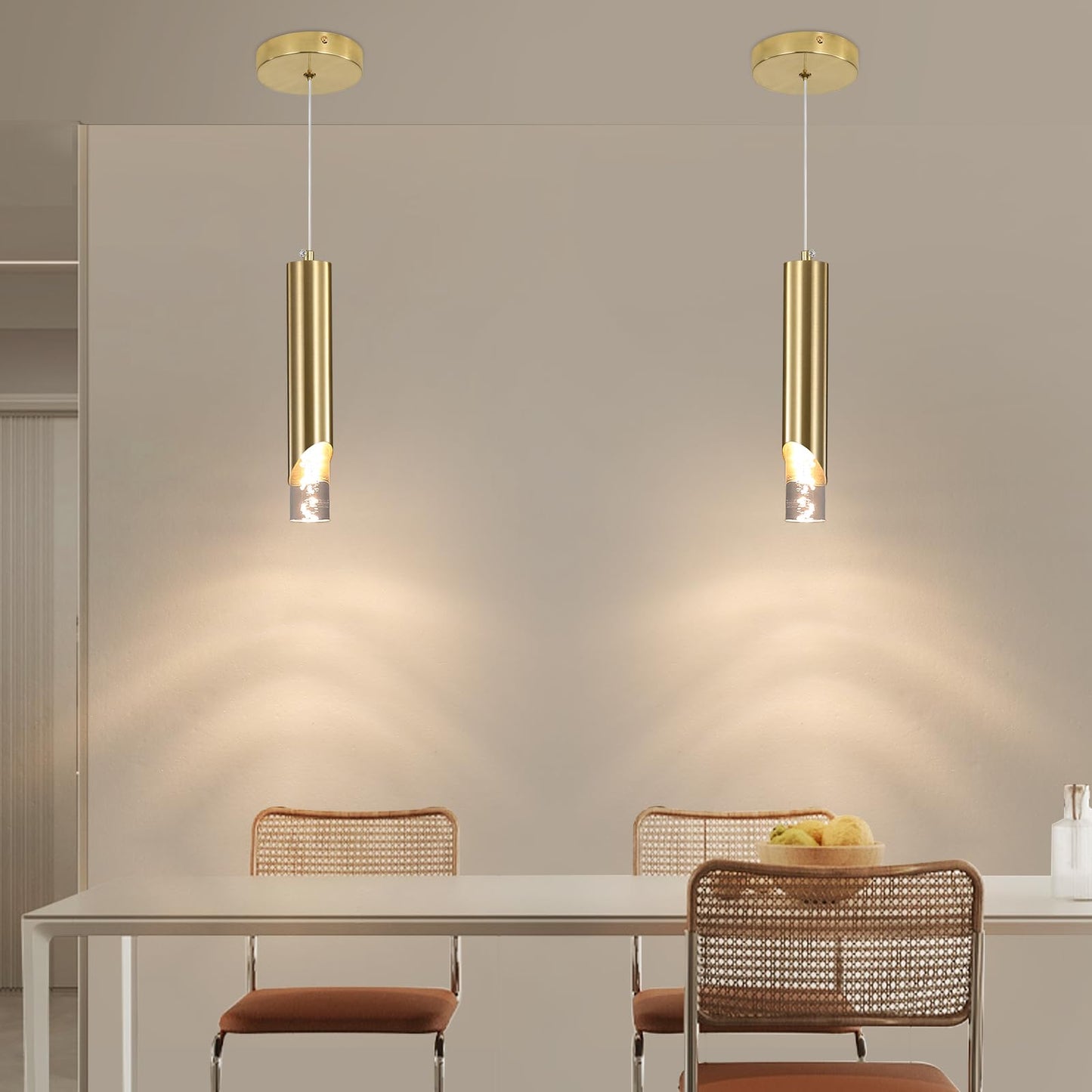 3 Pack Modern Gold Pendant Light Fixture  Acrylic Bubble Cylinder Hanging Lights  3 Color Temperatures  Minimalist Ceiling Chandelier Lighting For Dining Room  Bedroom  Hallway  Bar  Kitchen Island