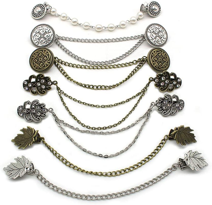 7Pcs Retro Sweater Chain Shawl Clips Cardigan Dresses Clip Collar Clip with Chain for Women Girls