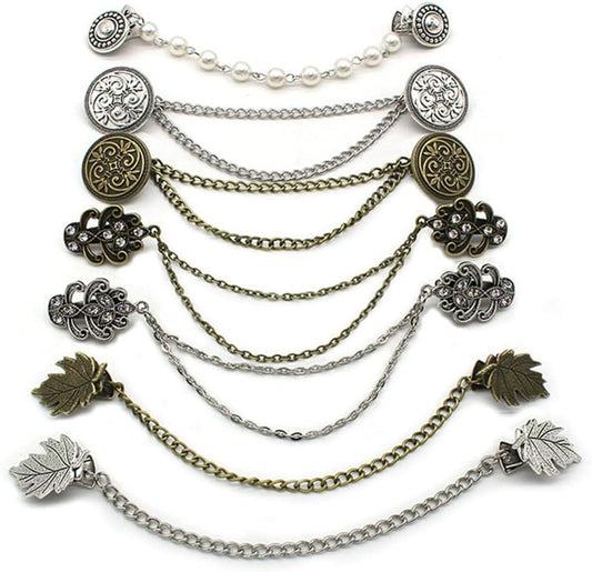 7Pcs Retro Sweater Chain Shawl Clips Cardigan Dresses Clip Collar Clip with Chain for Women Girls