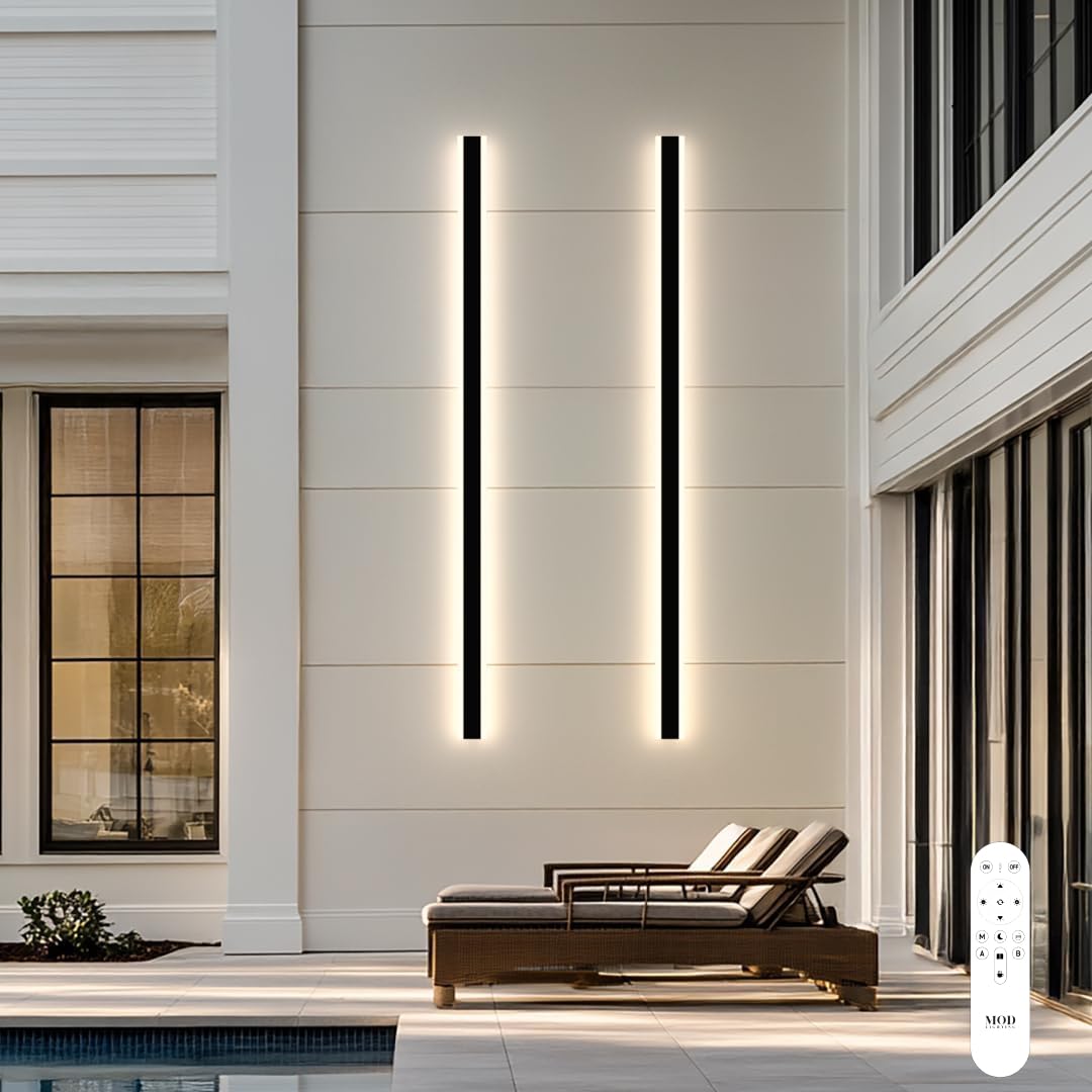 ?????? ???????????????? Haylen | Waterproof Outdoor Wall Light  Led Dimmable With Remote 3000K-6000K  Long Outdoor Porch Lights  Wired Lighting Fixture  Patio Exterior Wall Sconce  2-Pack (Black  67)