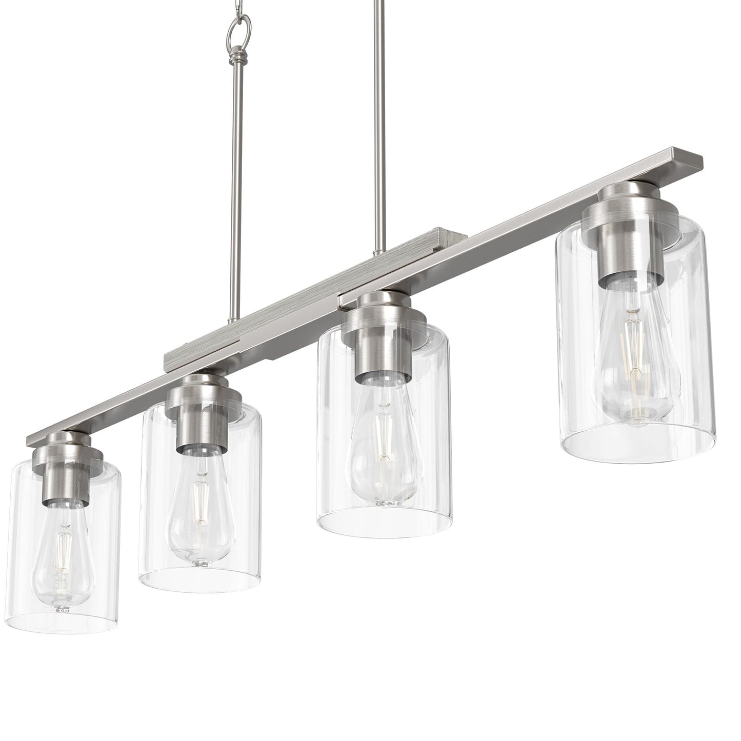Vonluce Kitchen Island Lighting  4-Light Dining Room Light Fixture Over Table With Glass Shade And Adjustable Rods  Farmhouse Linear Chandelier For Kitchen Island  Brushed Nickel  Etl Certificated
